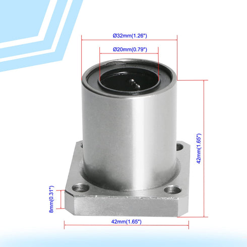 Aopin LMK20UU Square Flange Linear Motion Ball Bearing, ID 20mm, OD 32mm for CNC, 3D Printer, Linear Rail Guide