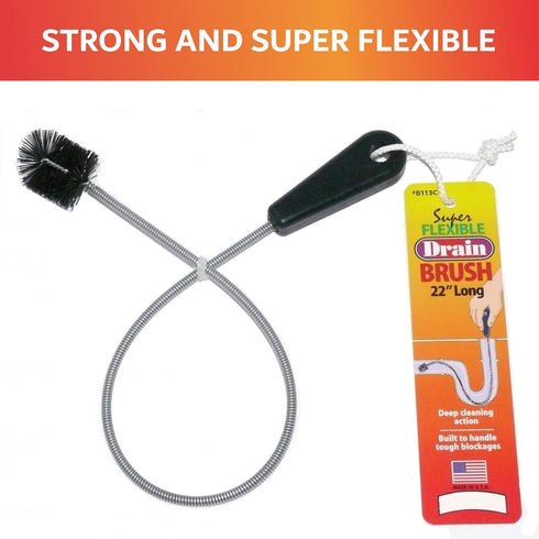 22" B113C Long Sink Drain Brush Slim Snake Hair Clog Remover Tool for Shower, Tub and Sink - Pipe/Tube Brush for Small