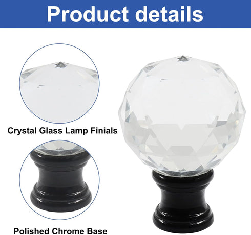 Moicstiy 2 Pack 1/4-27 Inch Crystal Lamp Finials Decorative, Base Threaded, Elegant Cap Knob for Fits Table Lamps