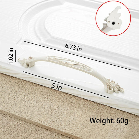 HUHUIAOH 2-Pack 128mm(5in)) Modern Style Zinc Alloy Handle, Solid Ivory White Gold Edge Handle Wardrobe Bedside Cabinet
