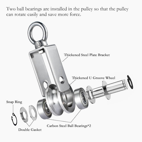Cable Pulley Wheel Stainless Steel, Bearing Inside Rope Pulley for Gym Equipment, 4 Pack