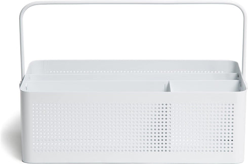 U Brands Modern Perforated Caddy, Desktop Organizer for Office Supplies, Metal, White, 1 Count