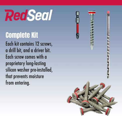 Velocity Concrete Screw Kit with RedSeal Moisture Barrier – Includes 12 High-Performance Concrete Screws, 1 Drill Bit,