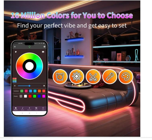 NBBUFF 150ft (2 75FT), 60 Led Lights for Bedroom Rolls of Color Changing RGB Led Strip Lights with Keys Remote and App