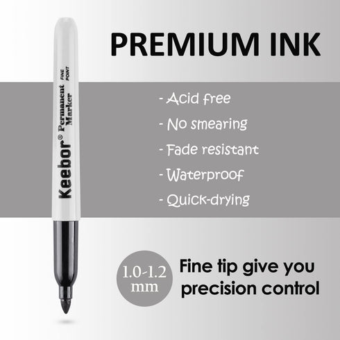 Permanent Markers Black, Bulk 100 Pack Fine Point Permanent Marker Set, Waterproof, Quick Drying Office Supplies