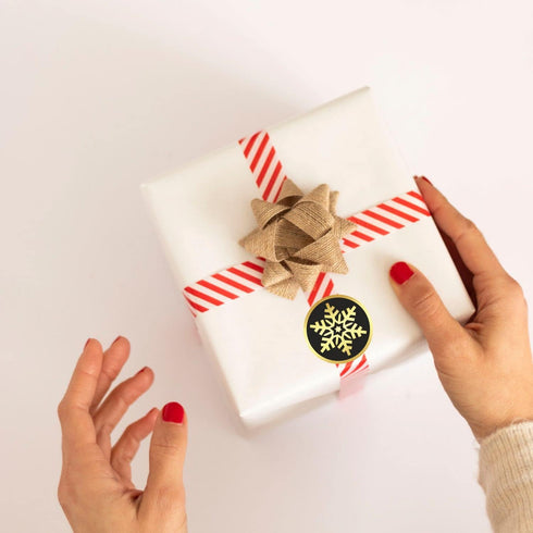 PARTH IMPEX Snowflake Stickers, Pack of 120 - 2" Large Round Gold Foil Stamping Labels for Christmas Holiday Cards