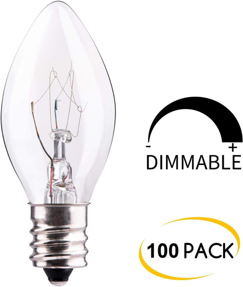 100 Pack C7 Bulbs, C7 Bulb E12 5 Christmas Replacement Light Clear Incandescent for Christmas String Light, Candelabra
