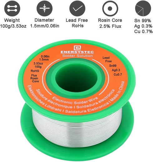 Solder Wire Lead-Free Electronics Alloy, 100g, Rosin Core No Clean for Electrical Soldering