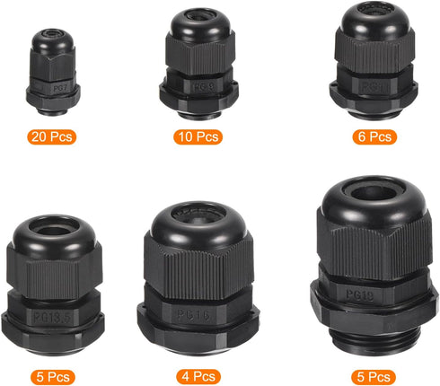 MECCANIXITY 50 Pcs Cable Gland Kit, PG7 PG9 PG11 PG13.5 PG16 PG19 Adjustable Waterproof Tight Conduit Connector
