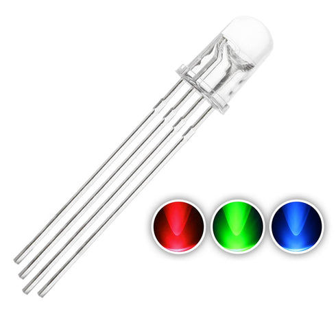 CHANZON 100 pcs 5mm RGB Multicolor LED Diode Lights - Common Cathode, Clear Round Transparent 4 pin