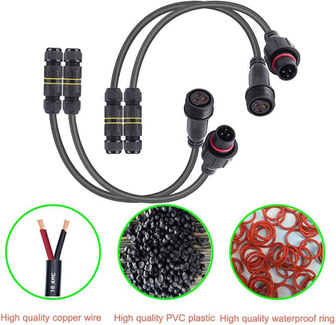 Waterproof Connectors 3 Wire, 16AWG Male Female Plug LED Connector with M16 Electrical Cable for Indoor/Outdoor Use
