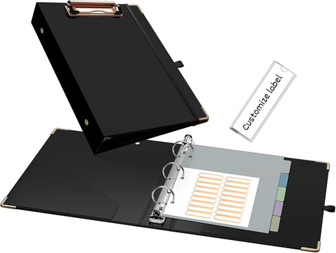 Ospelelf Mini 3 Ring Binder, 1 Inch, Cute Binder for 5.5" x 8.5", with 5 Tab Dividers, Black