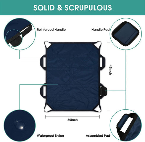 45" 36" Bed Positioning Pad with Reinforced Handles, X Multipurpose Waterproof Transfer Sheet for Turning, Lifting