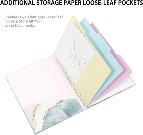 Rimilak Spiral Clipboard Folio, 14.5 x 9.8 Inch, Refillable Lined Notepad, Cute Stylish Clipfolio, Pink Gold Marble