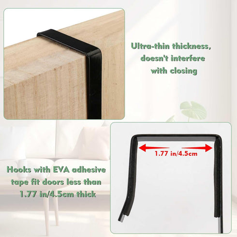 Adjustable Over-The-Door Mirror Hanger Set with Protective Lining, 2 Pcs Mirror Hooks (Mirror Not Included) (Black)