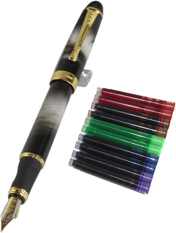 Gullor 450 Normal Nib Fountain Pen, White Mist Patterns with 5 Color Ink Cartridges