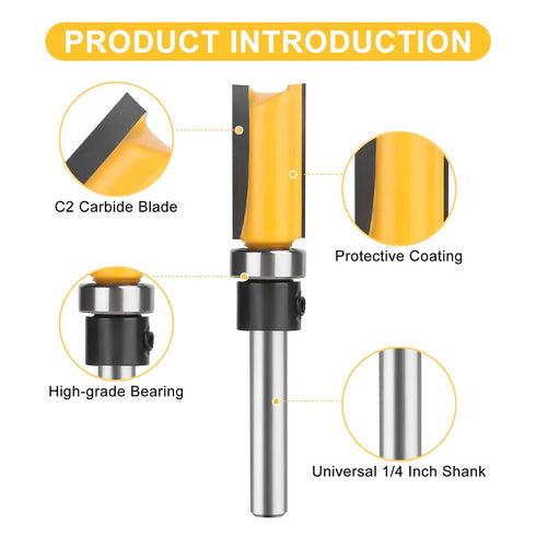 UTRUSTTO 1/4 Inch Set, 1/2", 25/64, 3/4, 1, 1-1/2. Pattern Flush Trim Router Bits Shank, Bottom Bearing Flush Trim
