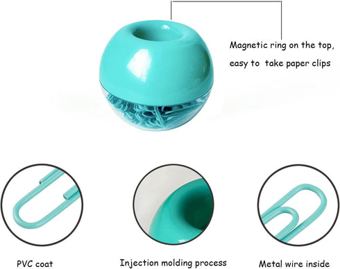 Teal Paper Clips Holder with 100pcs Mint Green Paper Clips for Office Desk Organizer Accessories