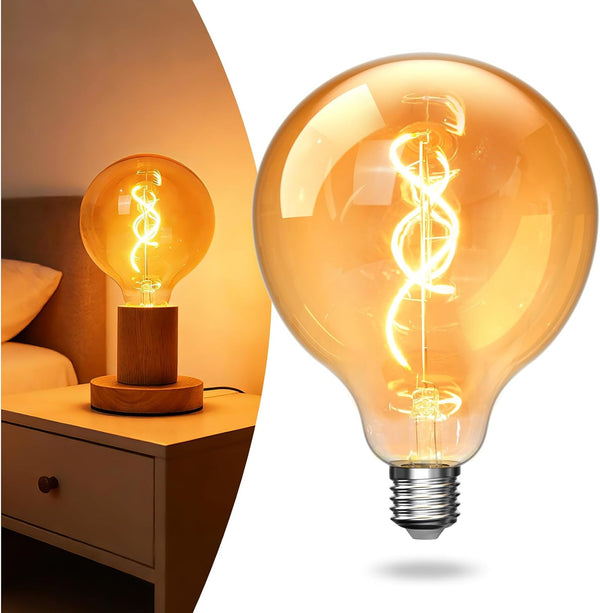 Bonlux 4W G125 LED Large Globe Light Bulbs Dimmable, Oversized Amber Glass