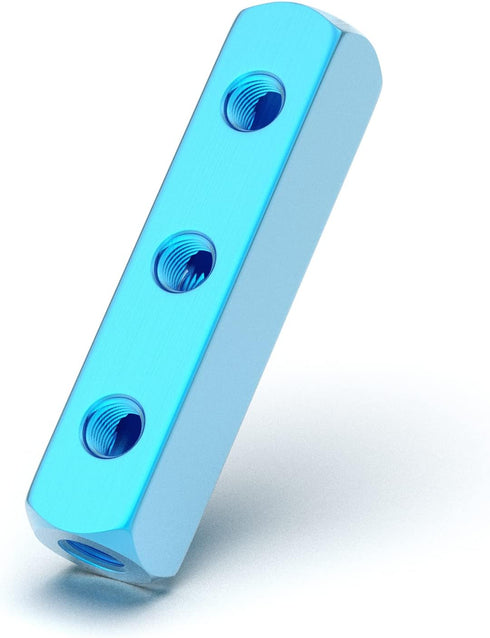 TAILONZ PNEUMATIC 1/4" Blue 6 Port 3 Way Pneumatic Shunt Aluminum Block Air Distribution Manifold