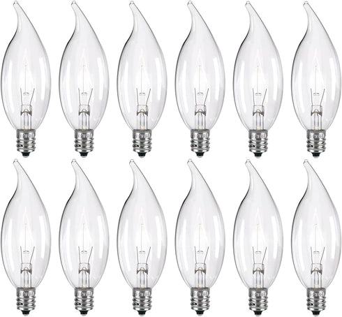 Tiqian 12-Pack Clear B10 CTC E12 Base Decorative Candle Light Bulbs, 60W, 480