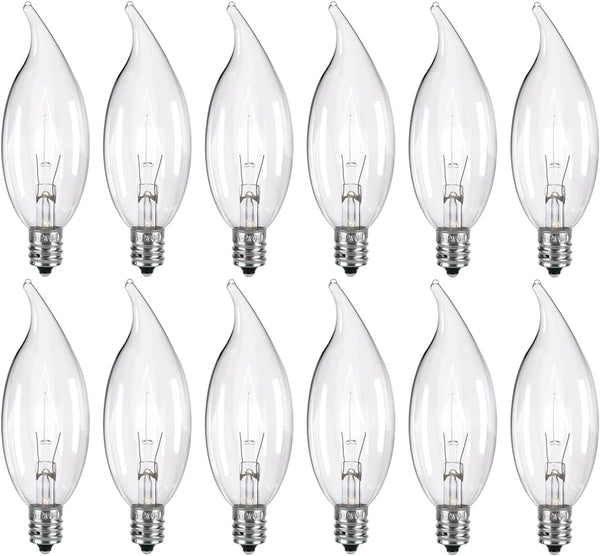 Tiqian 12-Pack Clear B10 CTC E12 Base Decorative Candle Light Bulbs, 60W, 480