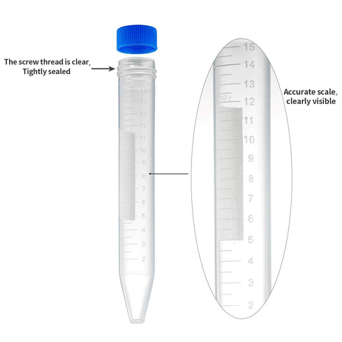 Ackers 15mL Conical Centrifuge Tubes - 100 Pcs Sterile Plastic Test Tubes with Screw Caps
