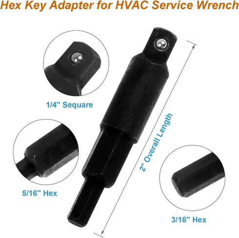 AC Ratchet Wrench with HVAC Hexagon Bit Adapter, Premium Service Tools for Refrigeration Equipment Repair (3/16 , 1/4 ,