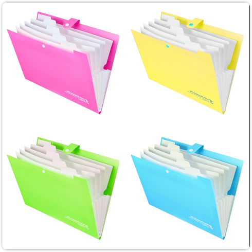 FANWU 8 Packs Expanding Files - 6 Pockets Accordion Document Organizer, A4 Size with Snap Button Closure