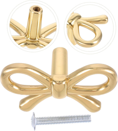 POPETPOP Brass Bow Drawer Pulls Vintage Bowknot Cabinet Handle for Dressers Wardrobes Shoe Cabinets Bedside Tables