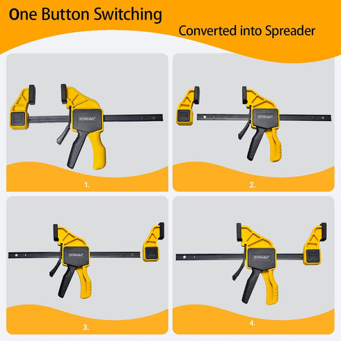 6 Pack 12(4)&6(2) Set 150LBS SUNBABA Clamps for Woodworking Light Duty One-Handed F Clamp/Spreader Bar Clamps Load