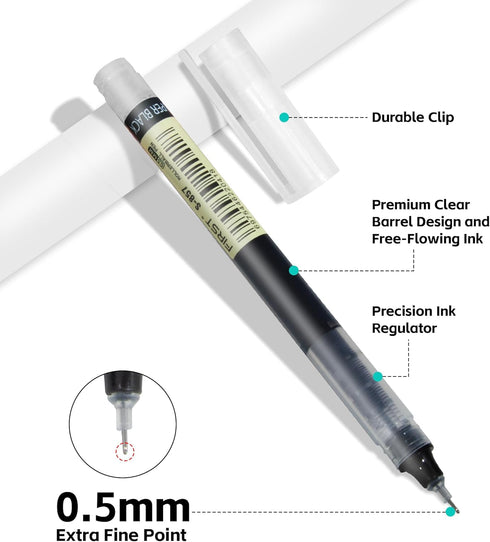 Liquid Ink Rolling Ball Stick Pens, 24-Pack, Extra Fine Point 0.5mm Rollerball Pens for Writing