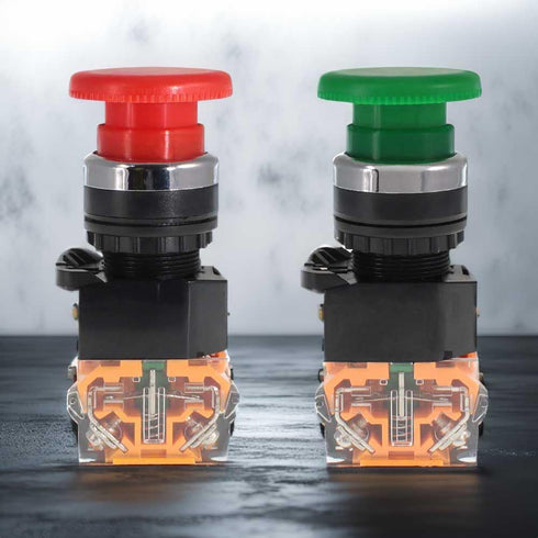 Emergency Push Button Switch, Green&Red Mushroom Head, for Home or Industrial Equipment (2 Pack)