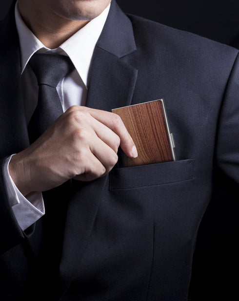 MaxGear Walnut Wood Business Card Holder, Professional Slim Card Case for Men & Women, Black