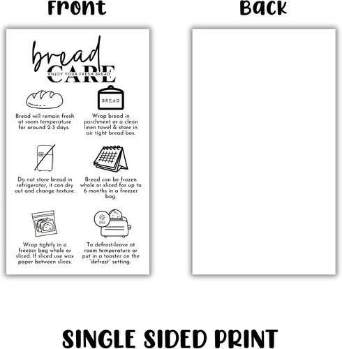 Lashicorn 50pk 2x3.5 Packaging Bread Care Instruction Cards | Sourdough Storage Bakery Baker Client Cinnamon Roll