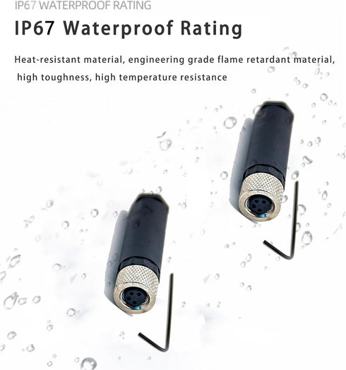 2 Pcs M8 Plug Waterproof 4 Pin Connector, Field Wireable Connector M8 Female Plug 4 Pin Shielded