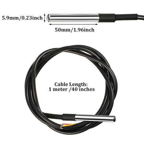 Weewooday DS18B20 1m/3.2Ft Digital Temperature Thermal Cable Waterproof Probe Sensor -55°C to +125°C, Compatible with