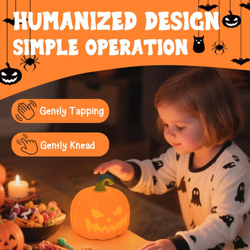 Night Light for Kids, Cute Silicone Nursery Pumpkin Lamp for Baby and Toddler, Halloween NightLight for Boys