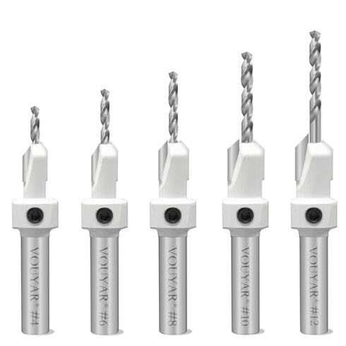 YOUYAR Carbide Tipped Pro Countersink Drill Bit Set #4, 6, 8, 10, 12, 5-Piece Tapered Drill Bit for Woodworking