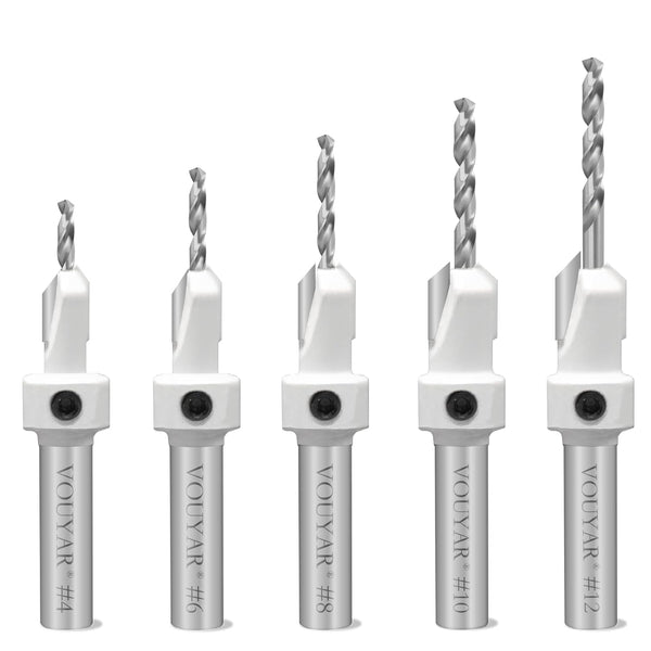YOUYAR Carbide Tipped Pro Countersink Drill Bit Set #4, 6, 8, 10, 12, 5-Piece Tapered Drill Bit for Woodworking