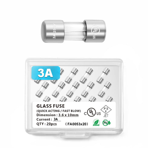 Chanzon 20Pcs UL Listed 3.6x10mm 3A 125V/250V Fast Blow Glass Fuses, 20pieces F3AL