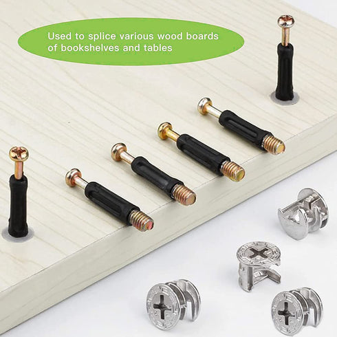 50 Sets Furniture Connecting Cam Lock Fittings with Dowel, Cam Lock Nuts and Cam Screws for Wardrobe and Cabinet Drawer Dresser