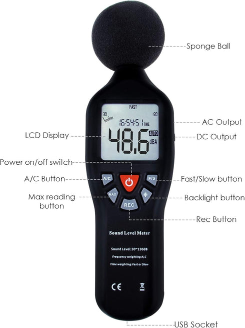 Decibel Meter Sound Level Meter with Data Logging High Accuracy dB SPL Meter with LCD Backlight Real-time Display