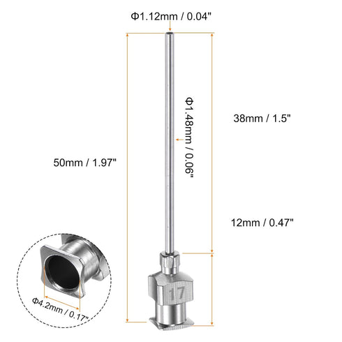 10pcs 17Gauge Stainless Steel Dispensing Needles, 1 1/2" All Metal Glue Needle Tube Blunt Tips Luer Lock for Thick Liquids, Ink, Glue, Lab Use