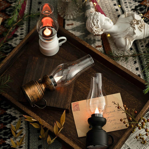 Zerodeko Kerosene Lamp, Vintage Flameless Table Lamp, LED Kerosene Lantern for Bedroom Living Room (Black)
