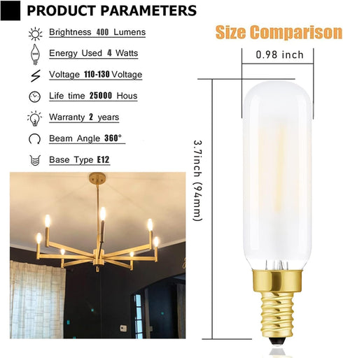 T6 Bulbs 4W E12 Bulbs 3000k Dimmable Bulbs 40 Bulb 6Pack. Frosted Led Light Soft White Candelabra Incandescent Watt