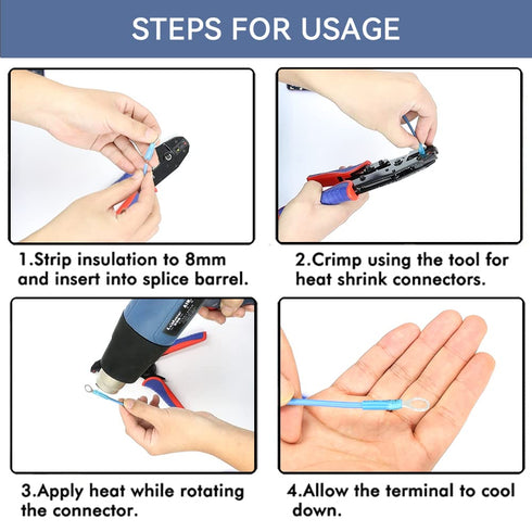 HKS 50 PCS Ring Terminals #6 Blue 16-14 AWG - M3.5 - Heat Shrink Wire Connector Kit, Waterproof and Insulated