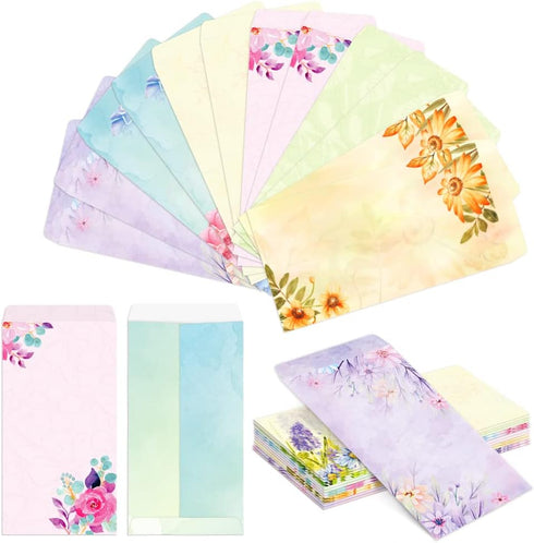 Paper Master Envelope Set 12 Packs Of Flora Letter Envelopes, Decorated Printer Stationery Paper Sets, With a Variety Of Designs And Automatic Aealing,9.7X4.7Inches by KiDEPOCH