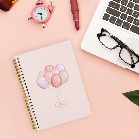 Pink Notebook Journal, Preppy Balloon Notebook, Girly Office Supplies, Hardcover Spiral 5.5x8.3