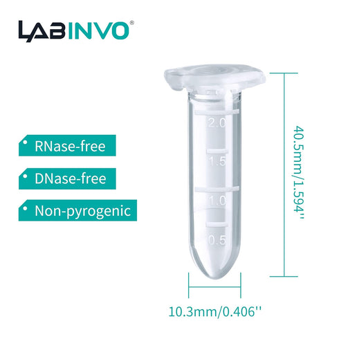 2ml Sterile Microcentrifuge Tubes - Pack of 500 with Safe-Lock Cap, Round Bottom Centrifuge Tubes